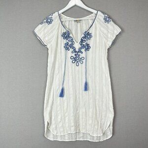 Bella Tu Womens Dress Small White Gauze Crinkle Embroidered Beach Cover Coastal